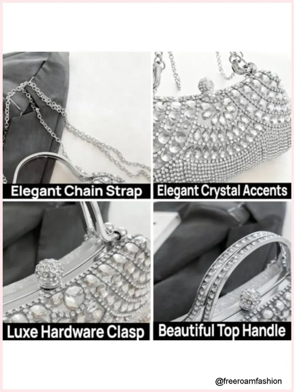 Fringe Rhinestones Clutch Purse with Detachable Chain Strap